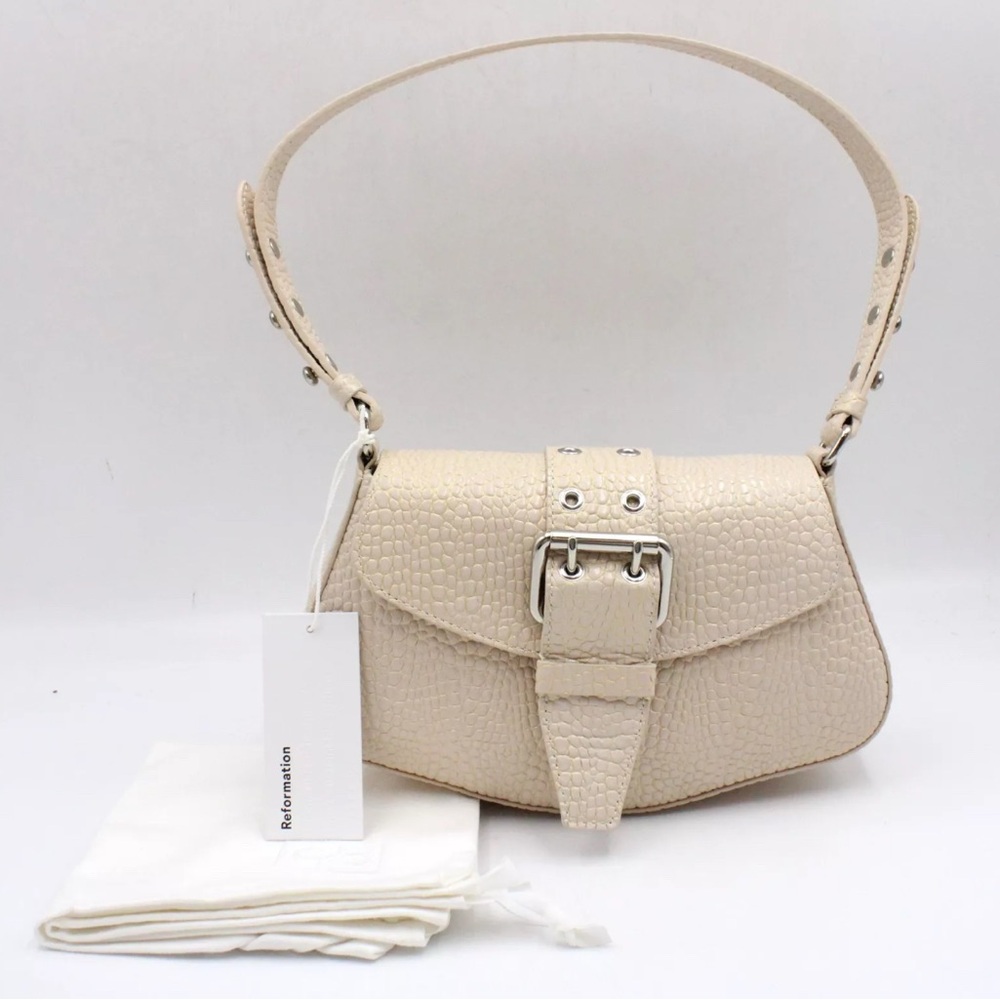 Reformation Rafaella Shoulder Bag Milk Croc-Embossed Leather Hardware baguette